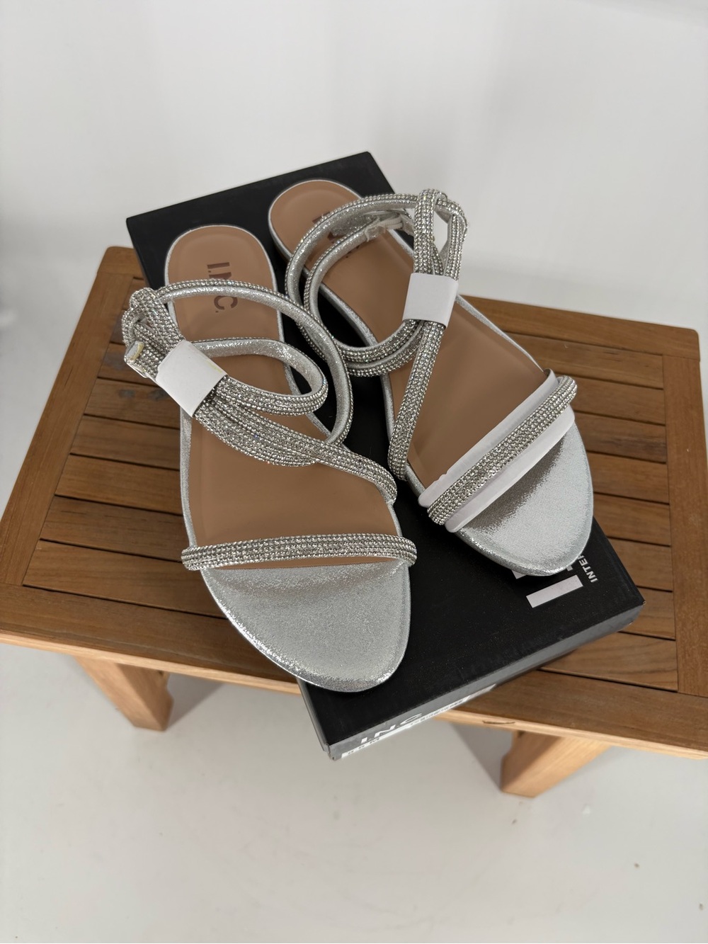 New INC Women's Silver Embellished Strappy Sandals SIZE 8.5 M